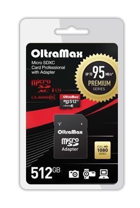  OLTRAMAX MicroSDXC 512GB Class 10 UHS-1 PREMIUM (U3) +  (SD 95 MB/s)