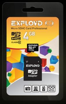  EXPLOYD MicroSDHC 4GB Class10 +  SD [EX004GCSDHC10-AD]