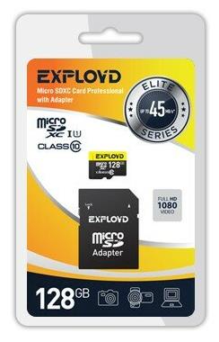  EXPLOYD MicroSDXC 128GB Class10 +  SD (45MB/s) [EX128GCSDXC10UHS-1-ElU1]