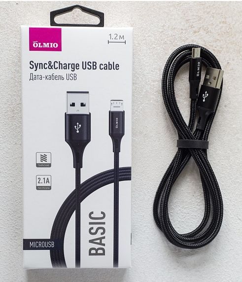������������ ������ OLMIO BASIC, USB 2.0 - microUSB, 1.2�, 2.1A, ������ (041643)