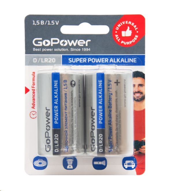   GOPOWER (00-00017862) LR20 D BL2 ALKALINE 1.5V