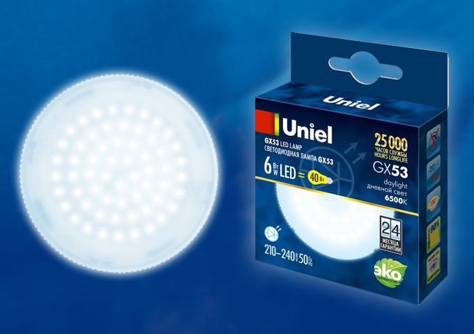  UNIEL (UL-00005311) LED-GX53-6W/6500K/GX53/FR PLZ01WH