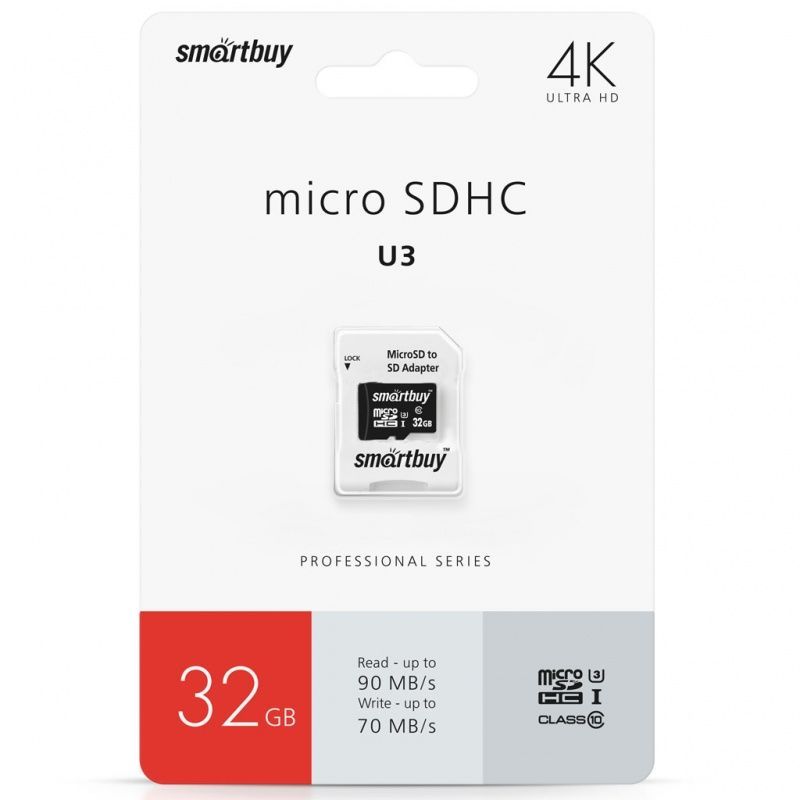  SMARTBUY (SB32GBSDCL10U3-01) MICRO SDHC 32GB CLASS10 PRO U3 R/W: 90/70 MB/S (