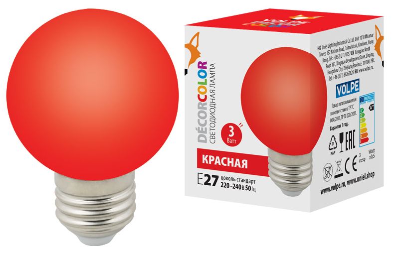  VOLPE LED-G60-3W/RED/E27/FR/