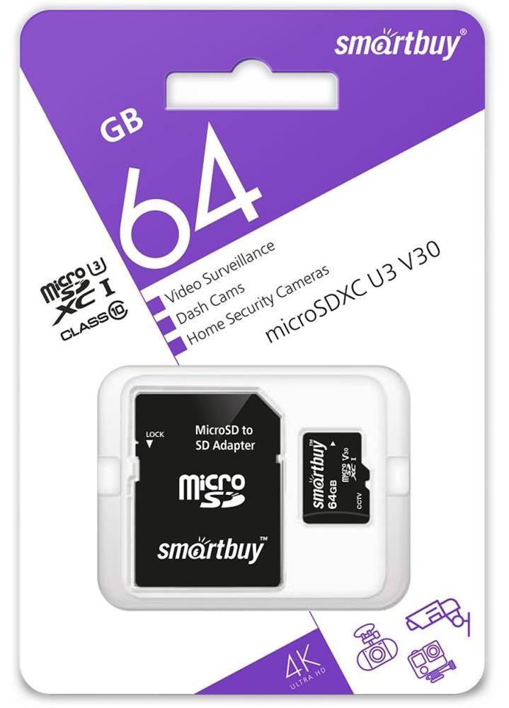  SMARTBUY (SB64GBSDCCTV) micro SDXC 064GB cl10 U3 V30 + 