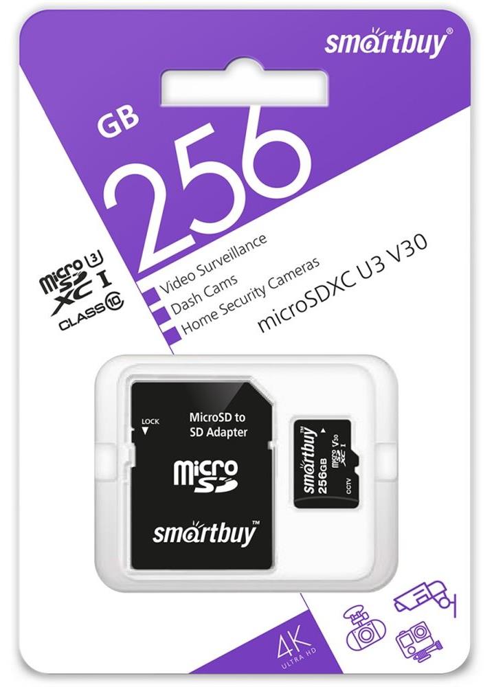  SMARTBUY (SB256GBSDCCTV) micro SDXC 256GB cl10 U3 V30 + 