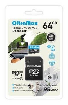  OLTRAMAX MicroSDXC 64GB Class 10 (U3) V30 Recorder +  (SD 95 MB/s)
