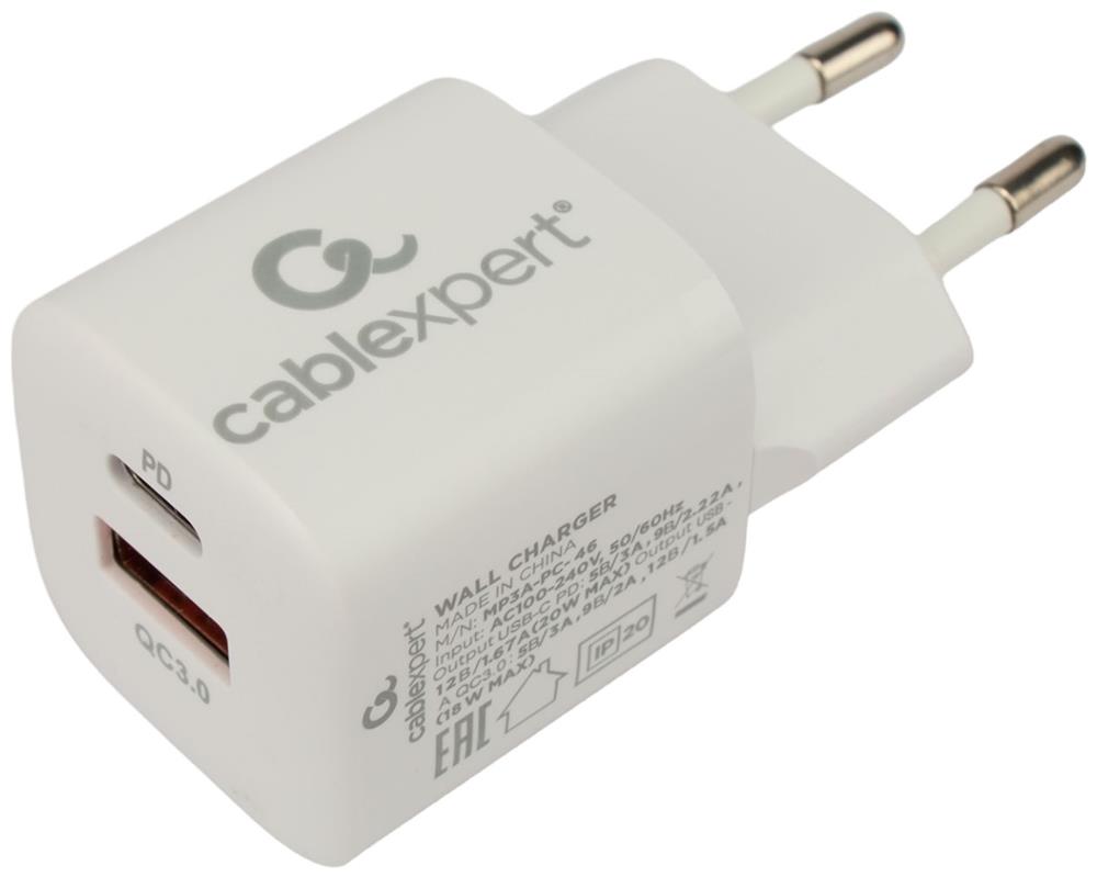 Универсальный адаптер питания Cablexpert (21079) MP3A-PC-46, QC3.0/PD, 2 порта: