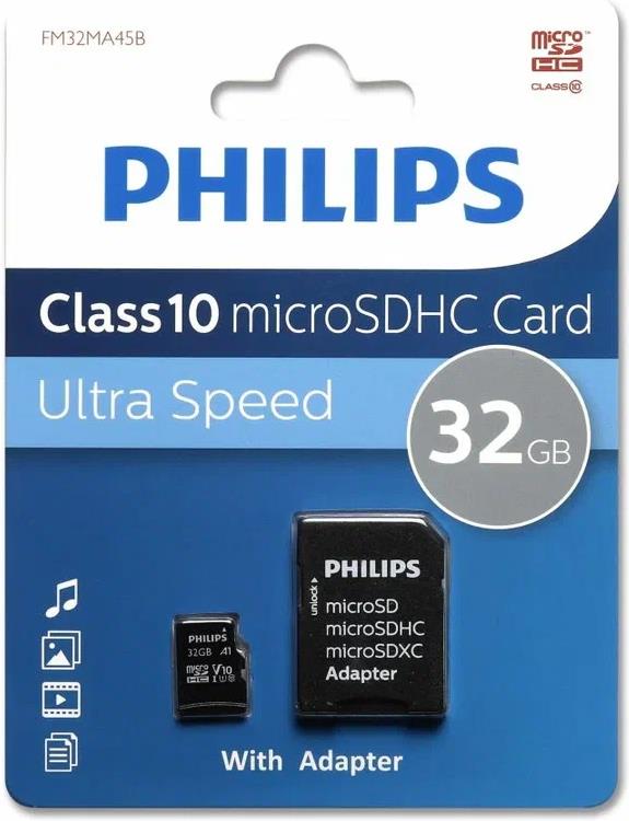 Карта памяти PHILIPS MicroSD 32Gb с AD Ч рный...