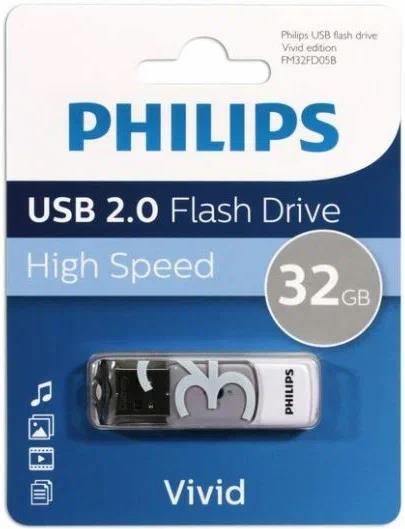 Флешка PHILIPS 32Gb VIVID2.0 Белый/Серый...
