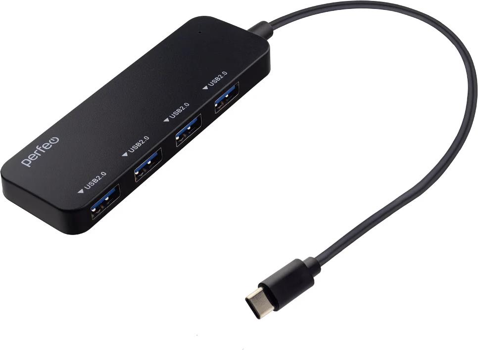 USB  PERFEO (PF D0804) USB C-HUB 4 Port, (PF-H048 Black) 