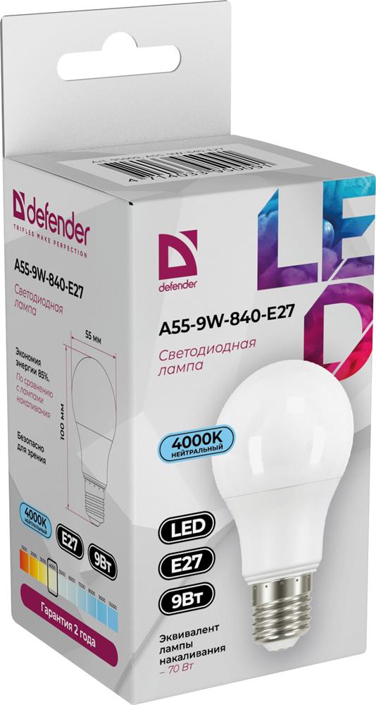 Лампочка DEFENDER (95009) A55-9W-840-E27 груша,...