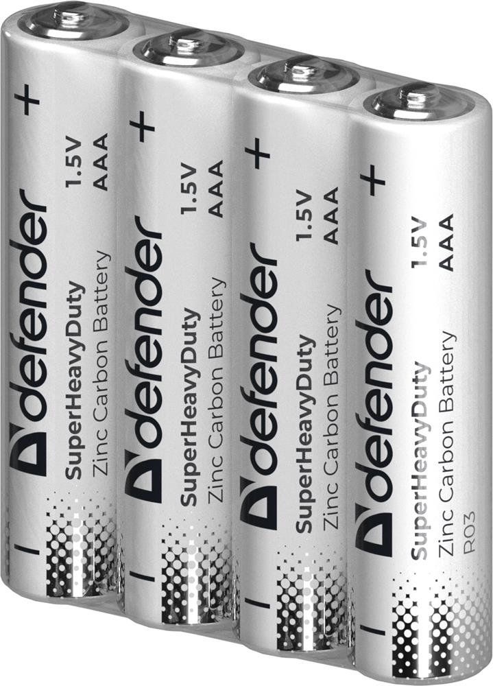 Батарейки DEFENDER (56026) R03-4S ААА, шринк, 4 шт., Zinc