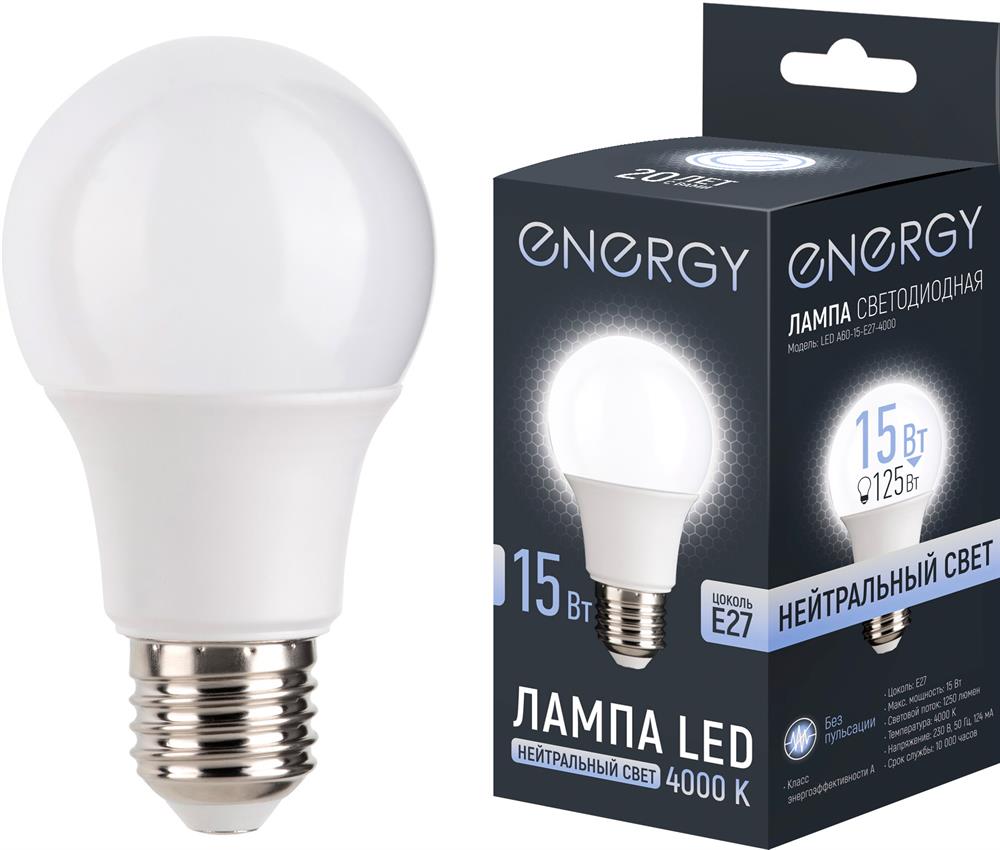 Лампа светодиодная ENERGY LED А60-15-E27-4000...