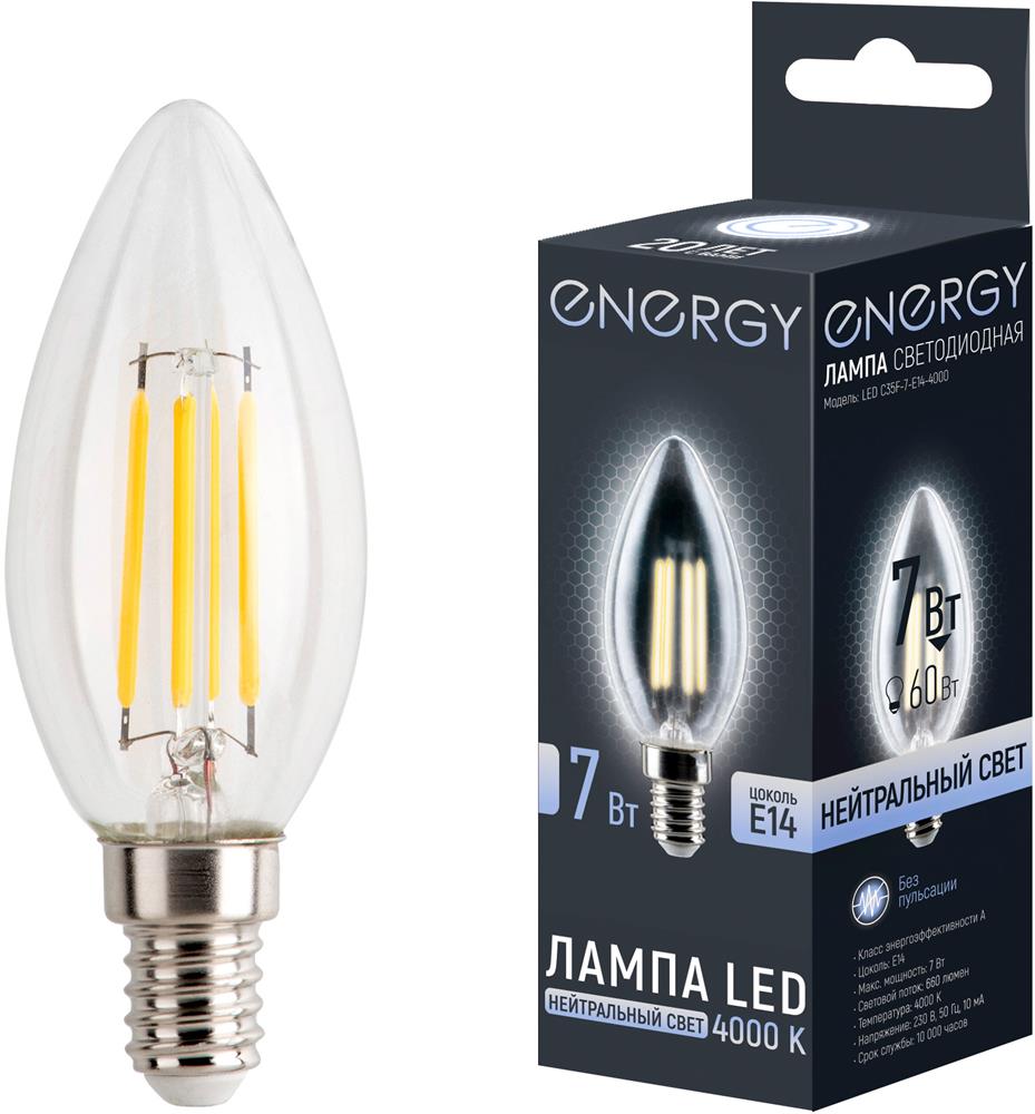 Лампа светодиодная ENERGY LED С35F-7-E14-4000...