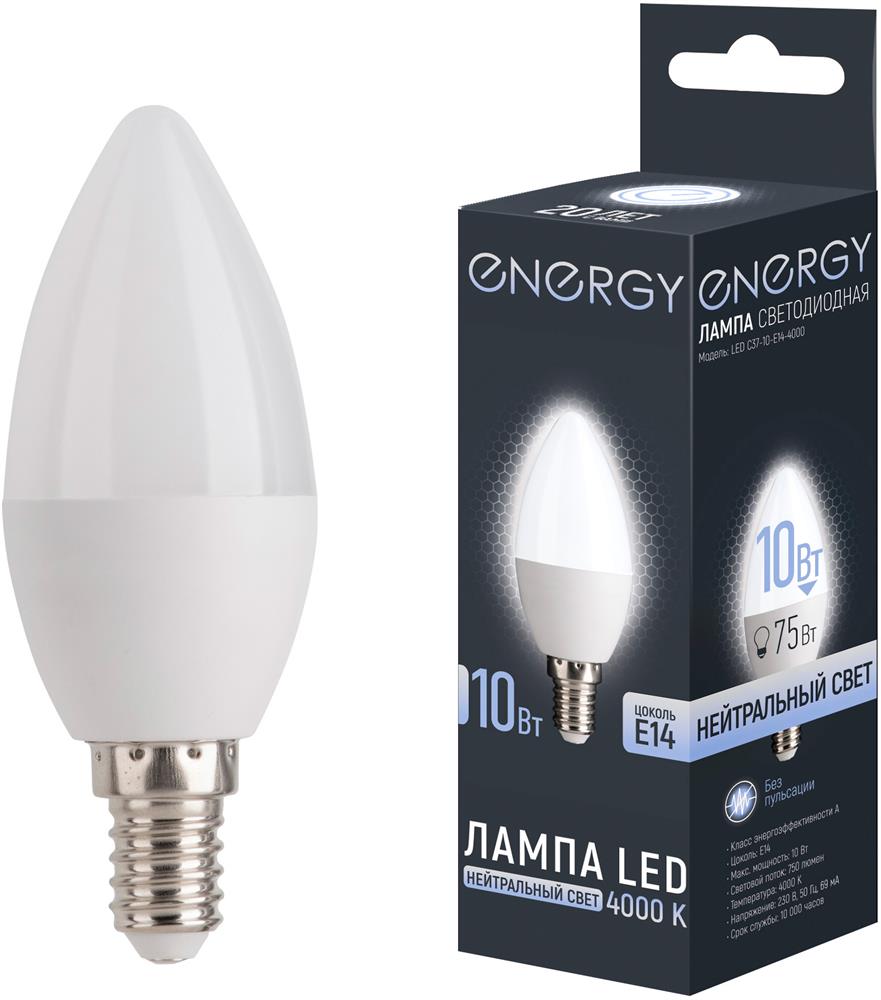 Лампа светодиодная ENERGY LED С37-10-E14-4000...