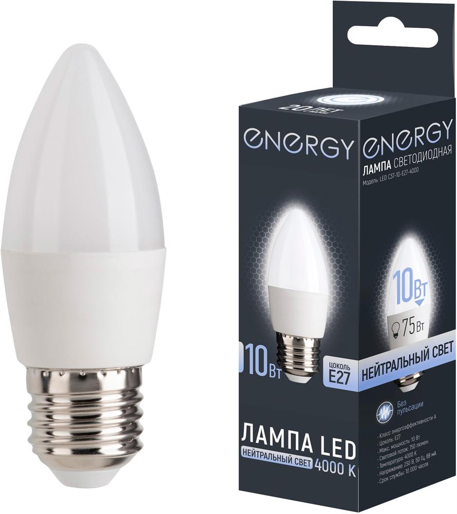 Лампа светодиодная ENERGY LED С37-10-E27-4000...
