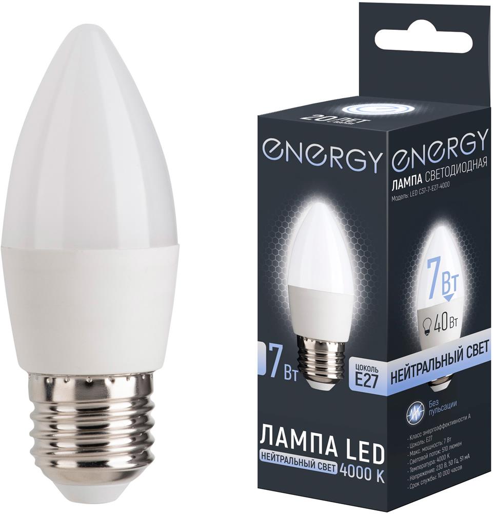 Лампа светодиодная ENERGY LED С37-7-E27-4000...