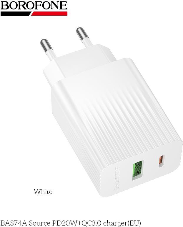 BOROFONE (6941991122767) BAS74A 1USB+1Type-C 3.0A QC3.0 PD 20W White