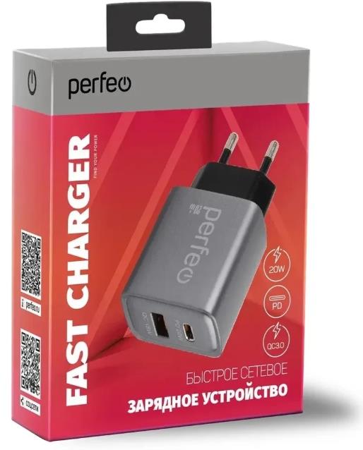 ��� PERFEO (I4669) 2 ����� USB-A+TYPE-C, 20W, �����