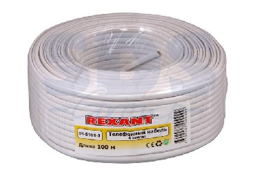 Телефонный кабель REXANT (01-5101-3) ШТЛП-4 ССА белый 4 жилы 100м