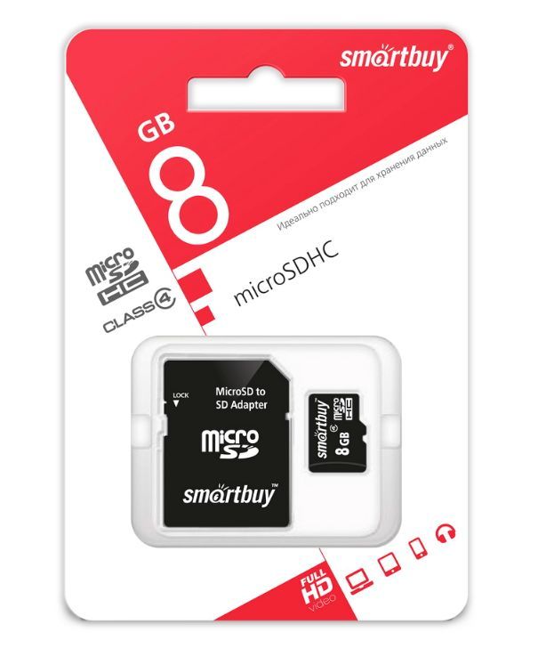  SMARTBUY (SB8GBSDCL4-01) MicroSDHC 8GB lass4 + 