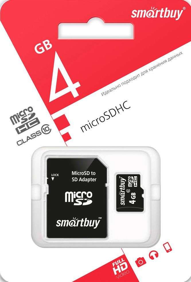  SMARTBUY (SB4GBSDCL10-01) MicroSDHC 4GB Class10 + 